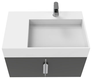CastelloUSA Amazon 30" Right Wall Mounted Bathroom Vanity Set, Black, White Top, Brushed Nickel