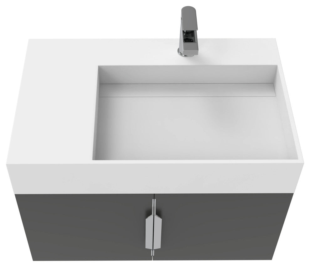 CastelloUSA Amazon 30" Right Wall Mounted Bathroom Vanity Set, Black, White Top, Brushed Nickel