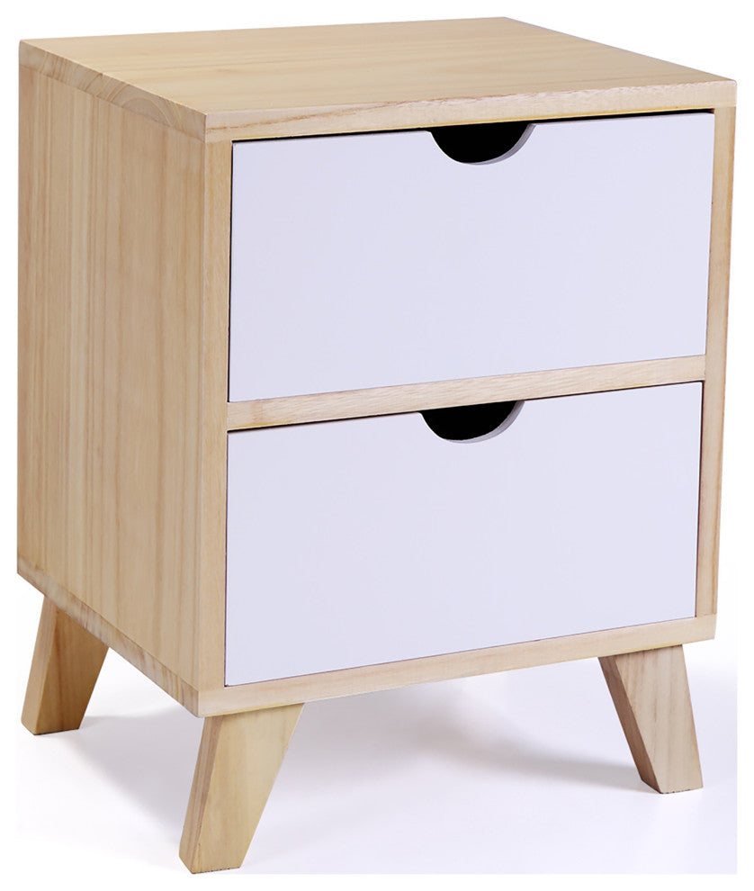 2 Set 2-Drawer Wood Nightstand in White