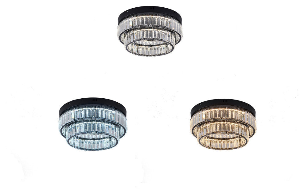 2-Light Dimmable Satin Black LED Flush Mount With Clear Crystal