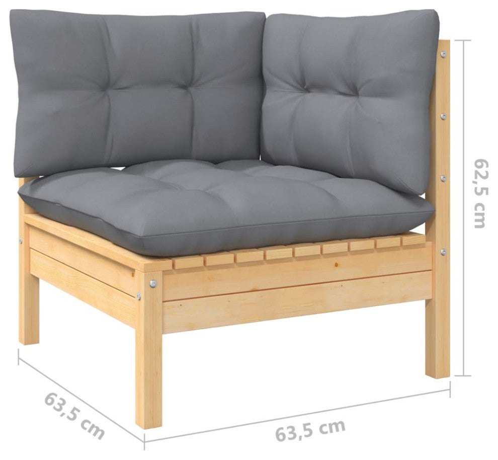 vidaXL Solid Pinewood Patio Lounge Set 9 Piece with Gray Cushions Garden Sofa
