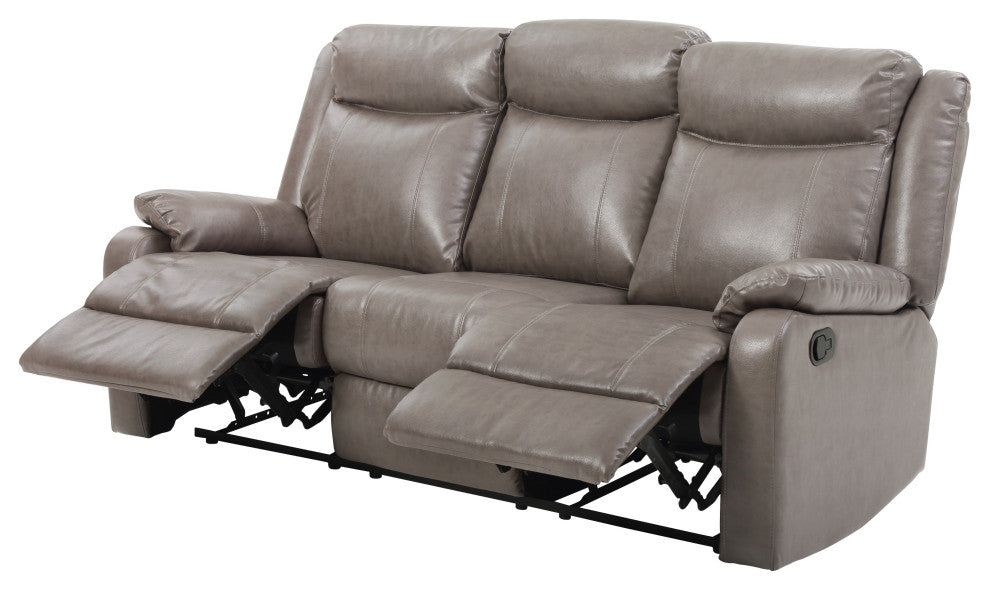 Ward 76 in. Gray Faux leather 3-Seater Reclining Sofa With Pillow Top Arm