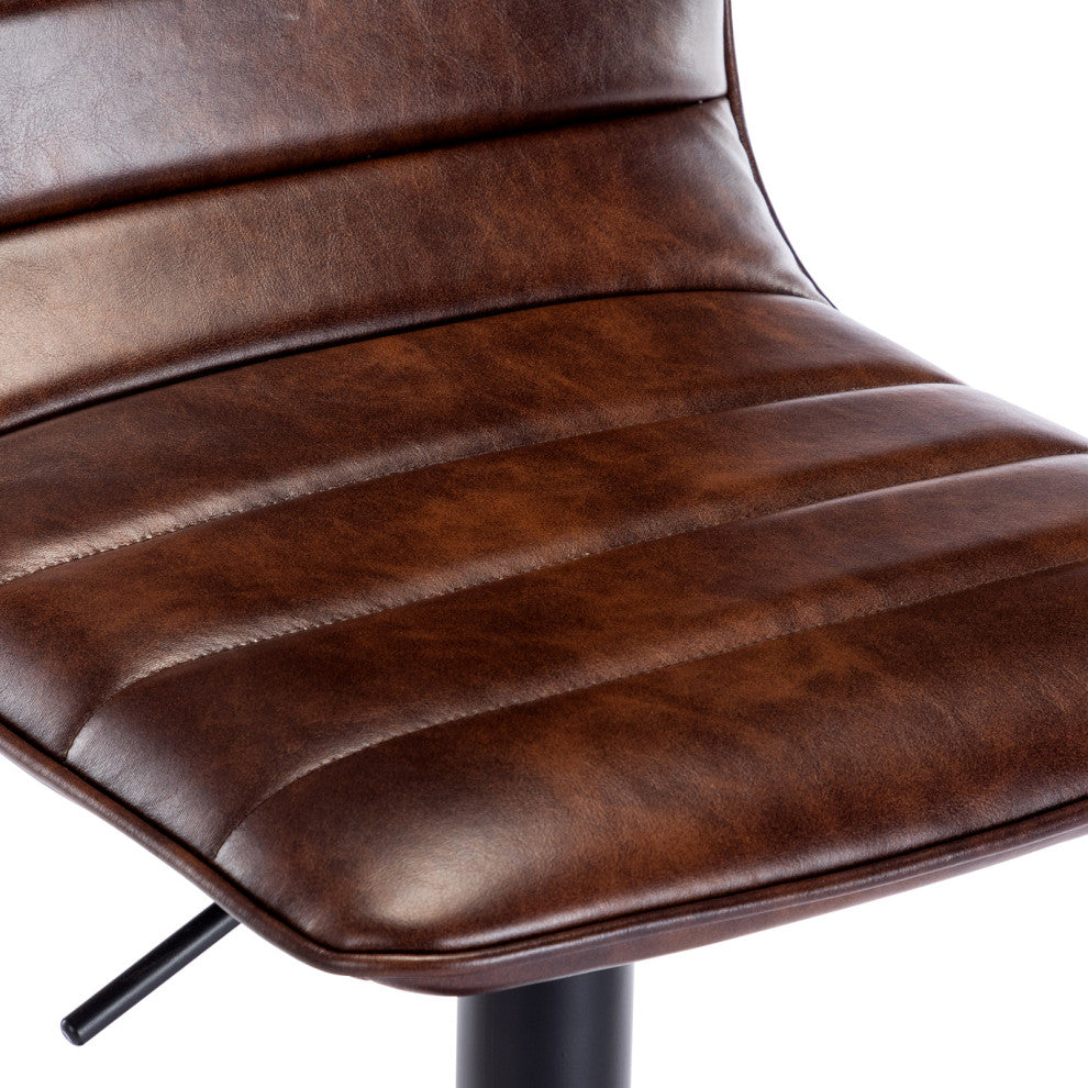 1 x Horizontal Stitched Faux Leather Bar Stool, Dark Brown