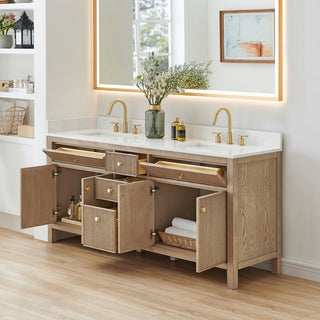 Cerrito Bathroom Vanity, Natural Oak, 72" Double, without Mirror