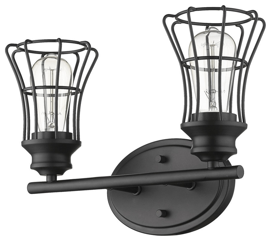 Two Light Matte Black Cage Wall Sconce