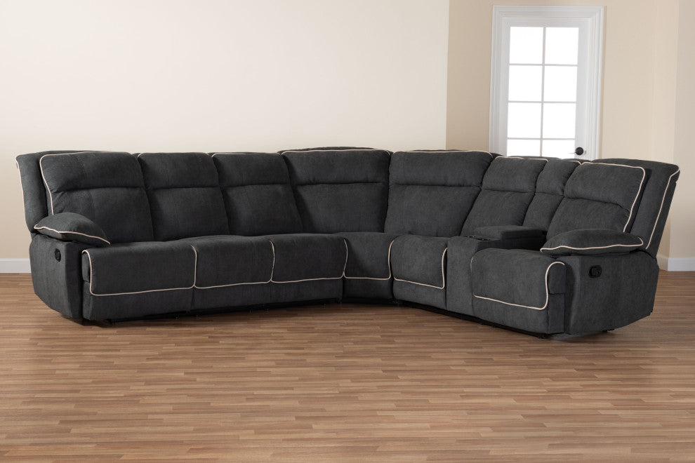 Sabella Dark Gray and Light Gray Two-Tone Fabric 7-Piece Reclining Sectional