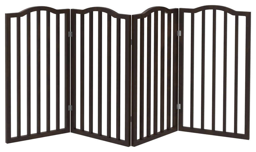Wooden Pet Gate Tall Freestanding 4 Panel Foldable 72 x32" PETMAKER, Brown