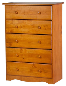 100% Solid Wood 5-Drawer Chest, Honey Pine