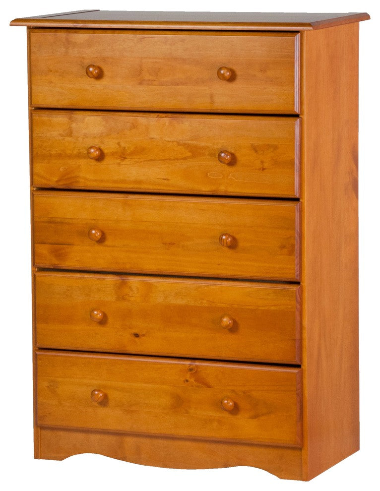 100% Solid Wood 5-Drawer Chest, Honey Pine