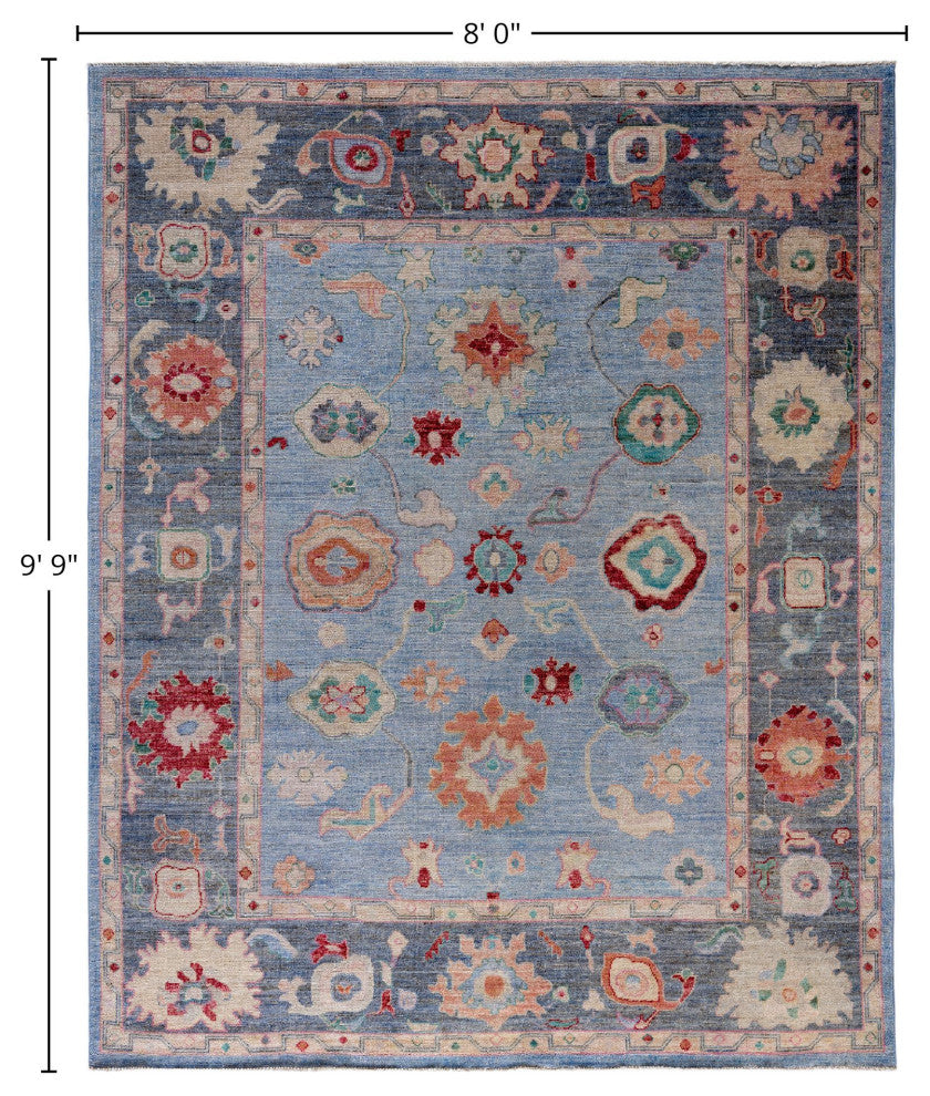 Oushak One-of-a-Kind Hand-Knotted Area Rug Light Blue, 8'0" x 9'9"