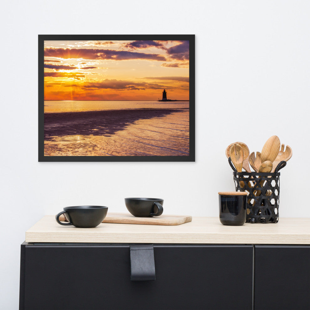 Cape Henlopen at Sunset Coastal Landscape Framed Photo Paper Wall Art Prints, Black, 16" X 20"