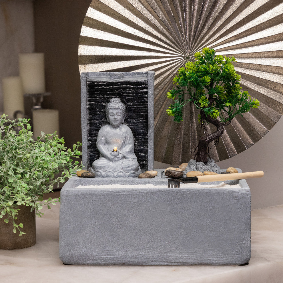 Buddha Bonsai Garden Tabletop Fountain with LED Light