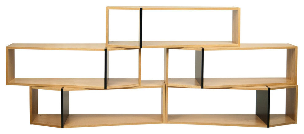 Blanston Modern Modular Stackable Display Shelves, Oak/ Black