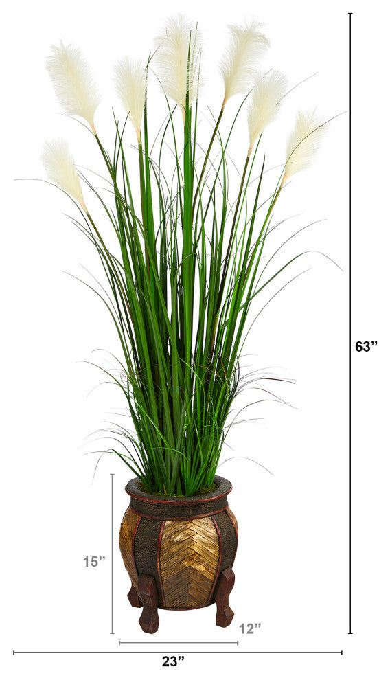 63" Wheat Plume Grass Artificial Plant, Decorative Planter