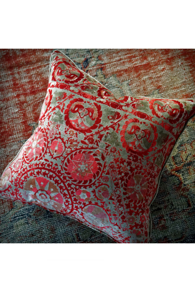 Velvet Vintage Suzani Cushion | Andrew Martin Iznik, Red