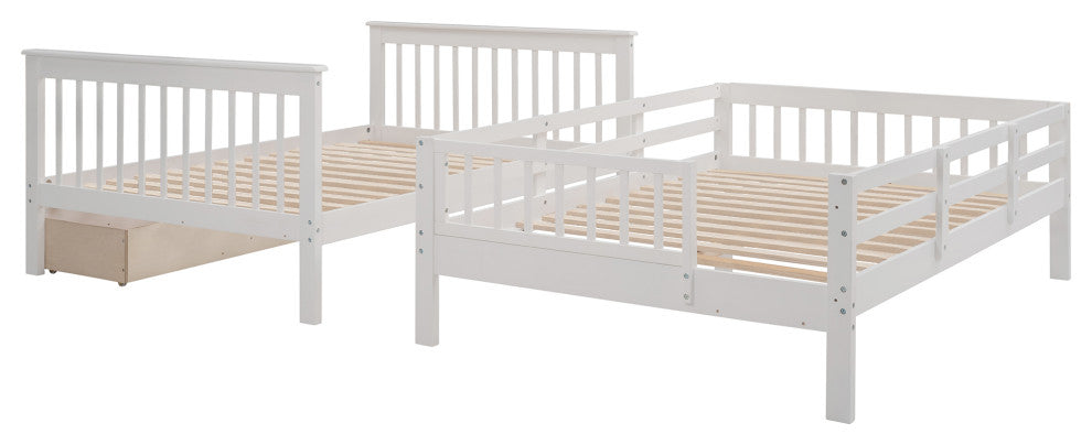 Gewnee Stairway Full-Over-Full Bunk Bed with Drawer,  Rail for Bedroom in White