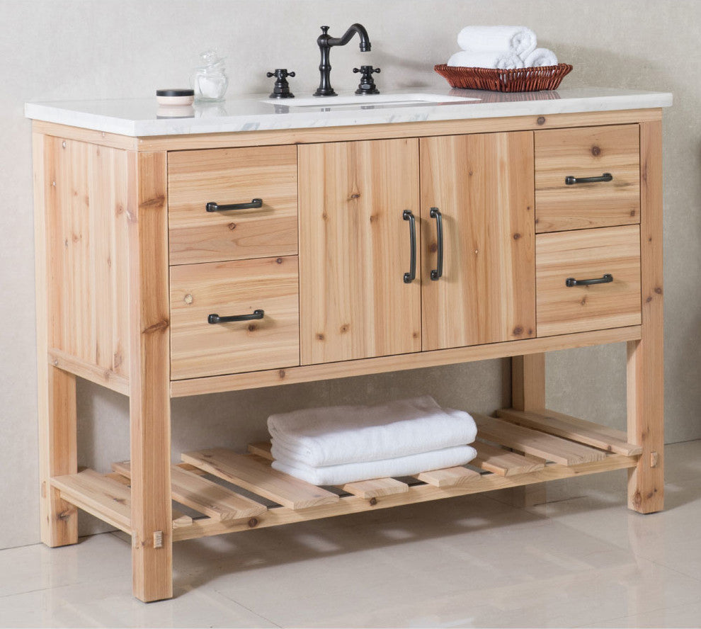 Wallace Solid Fir Single-Sink Vanity With Shelf, 48", White Top