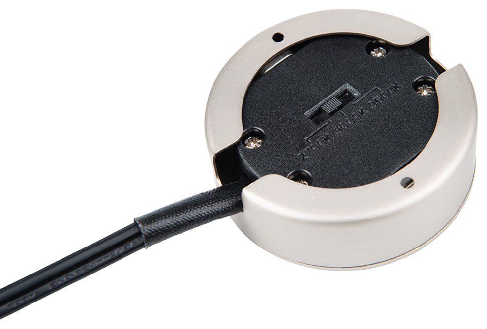 LED Puck Light, Brushed Nickel, Single 6" Lead Wire/6' Power Cord