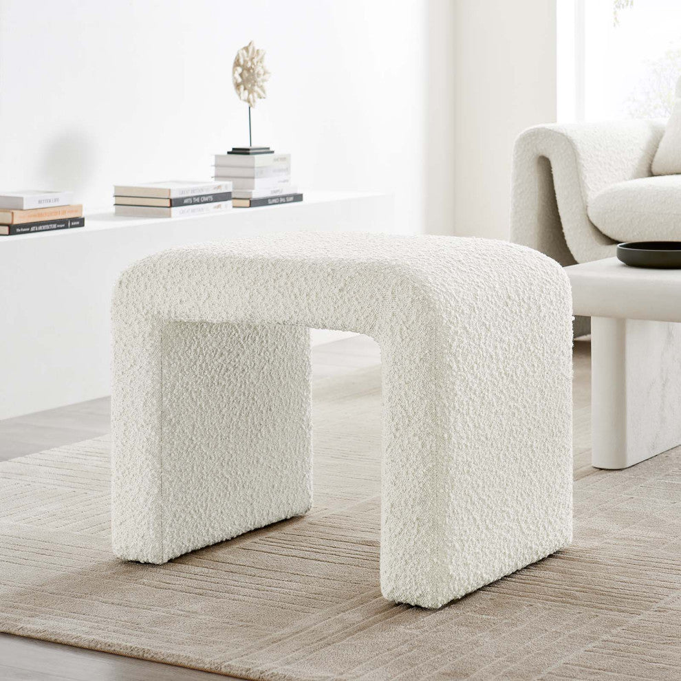 Simba Boucle Fabric Waterfall Stool - Ivory