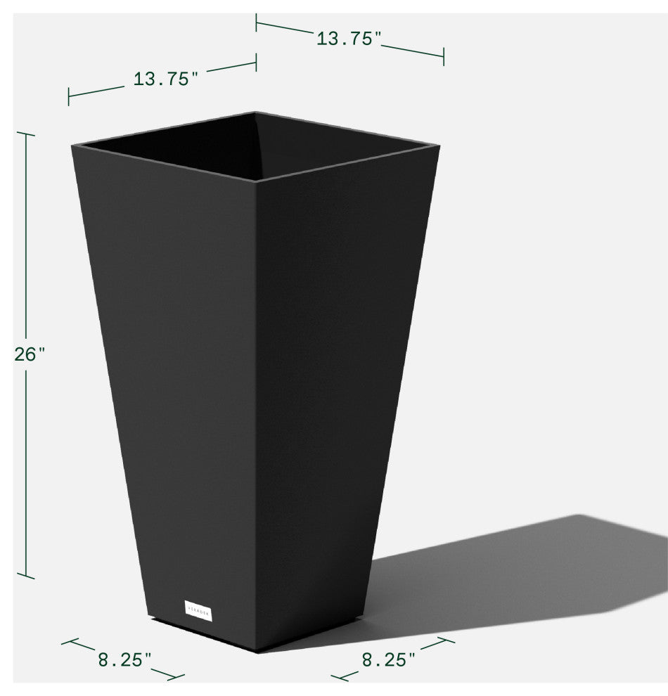 Midland Tall Square Planter, Black, 26'', 2 Pack