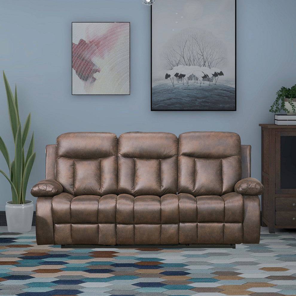 Betsy Furniture Microfiber Reclining Sofa, Brown