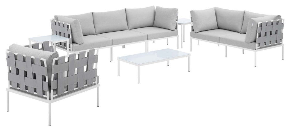 Harmony 8-Piece Sunbrella Outdoor Patio Aluminum Seating Set, Gray Gray