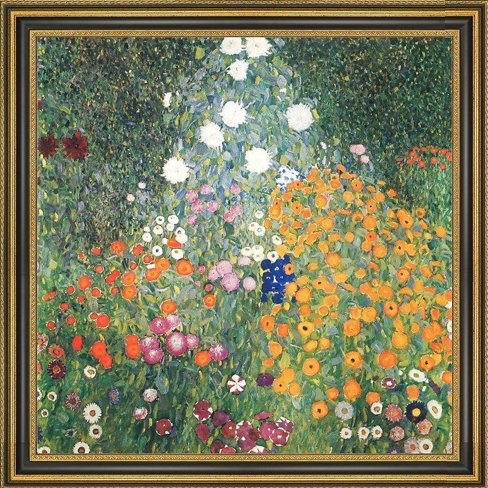 Gustav Klimt a Flower Garden Framed Premium Canvas Print, 16"x16"