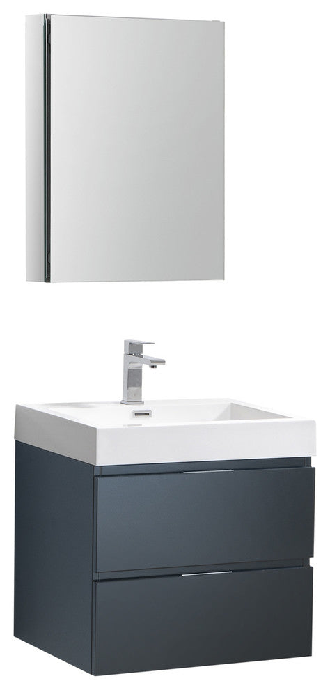 Valencia 24" Dark Slate Gray Wall Hung Vanity Set, Cabinet, Faucet, FFT3071BN
