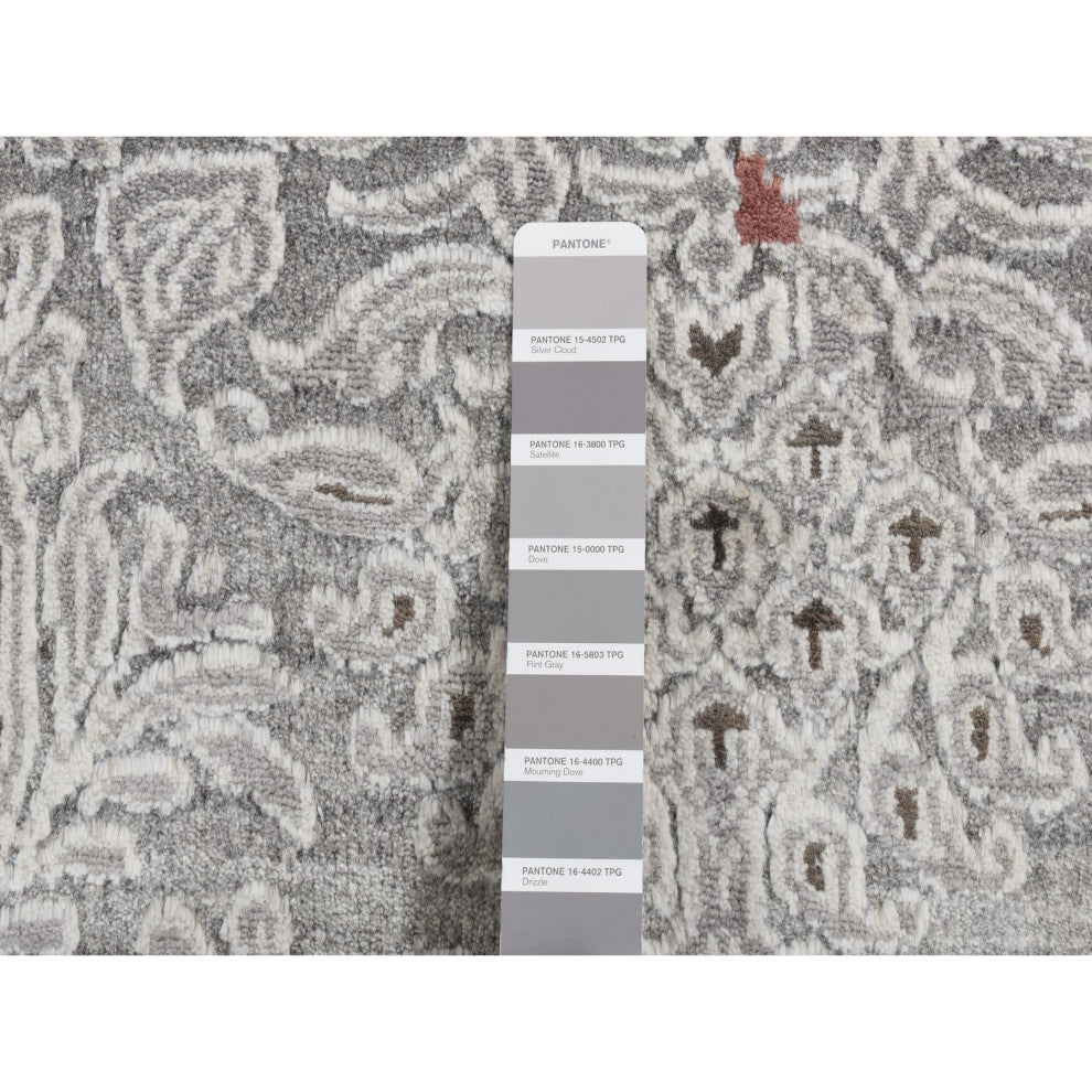 Gray, Hand Knotted, Modern Broken Design Wool and Silk Rug, 8'9"x11'10"