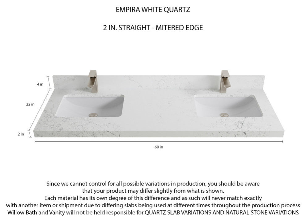 Sonoma 60 Double Sink Reeded Bathroom Vanity in White 2" Empira White