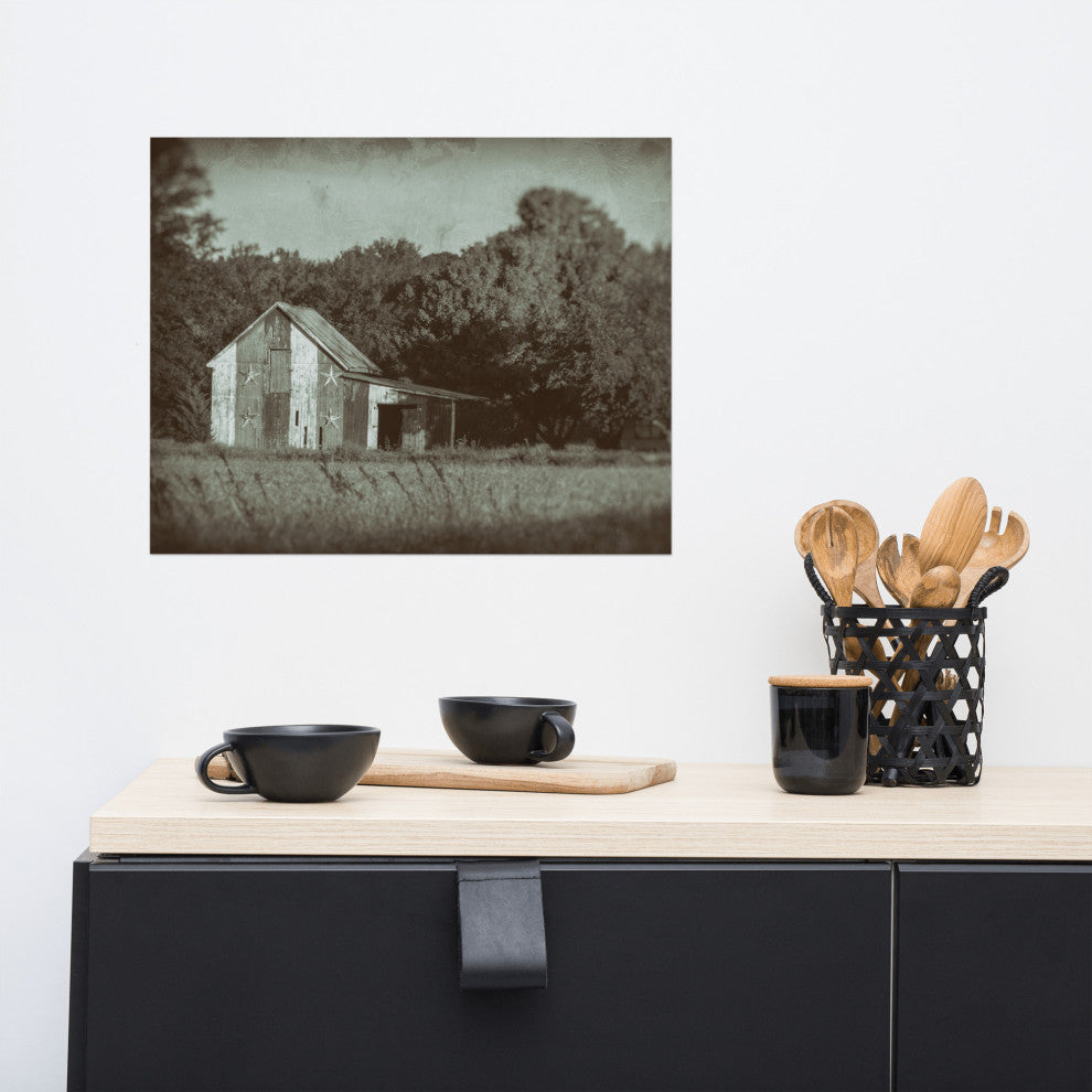 Patriotic Barn in Field Landscape Photo Unframed Wall Art Print, 16" X 20"