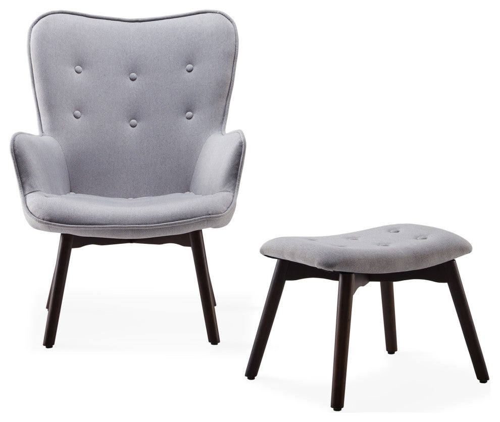 Tufted Upholstered Lounge Chair With Ottoman, Light Gray
