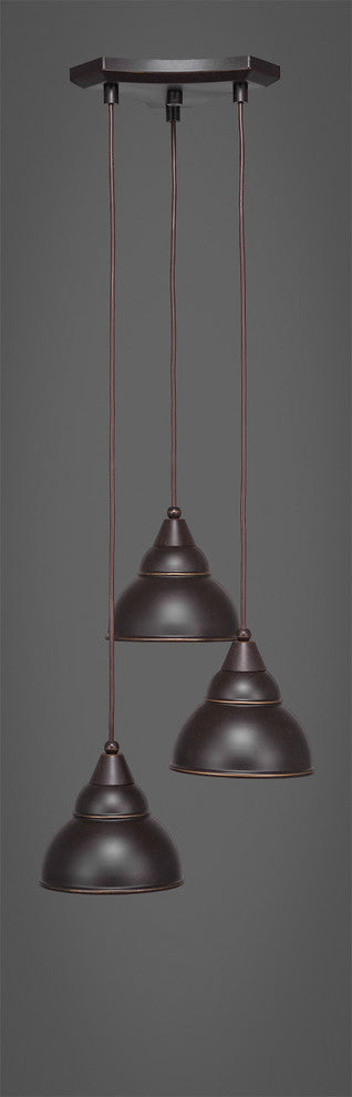 Europa 3 Light Mini Pendant, 7" Double Bubble Metal Shades Glass