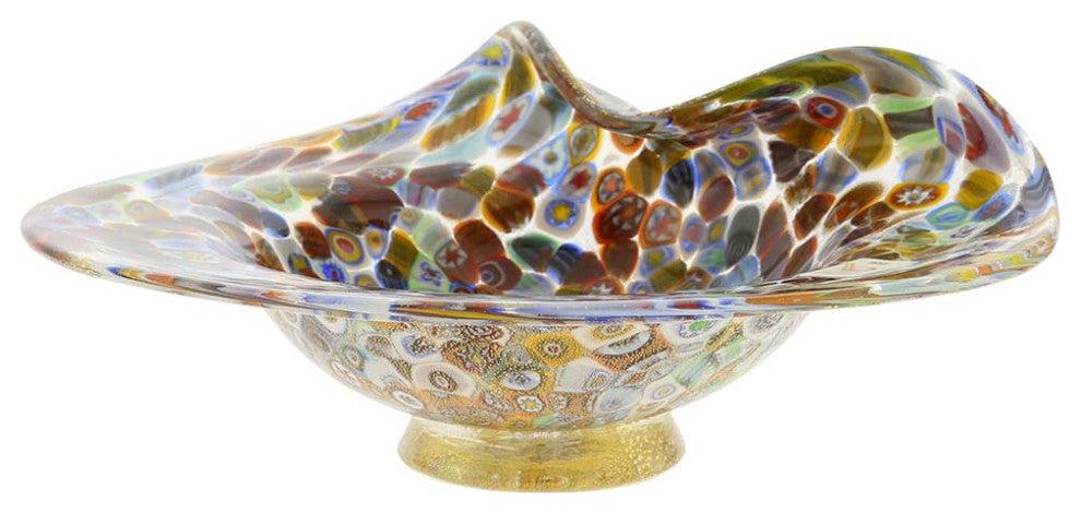 GlassOfVenice Murano Glass Millefiori Gold Centerpiece Bowl