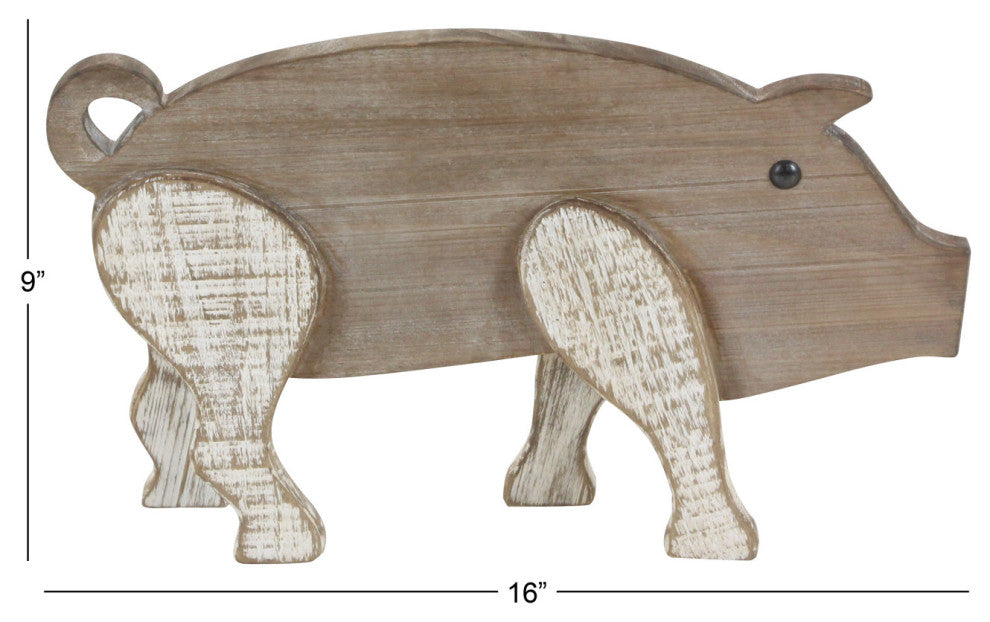Farmhouse 9"x16" Brown Fir Wood Pig Sculpture