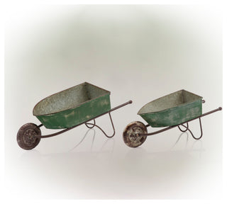 Green Rustic Wheelbarrow Garden Planter-Asst Master Pack of 2