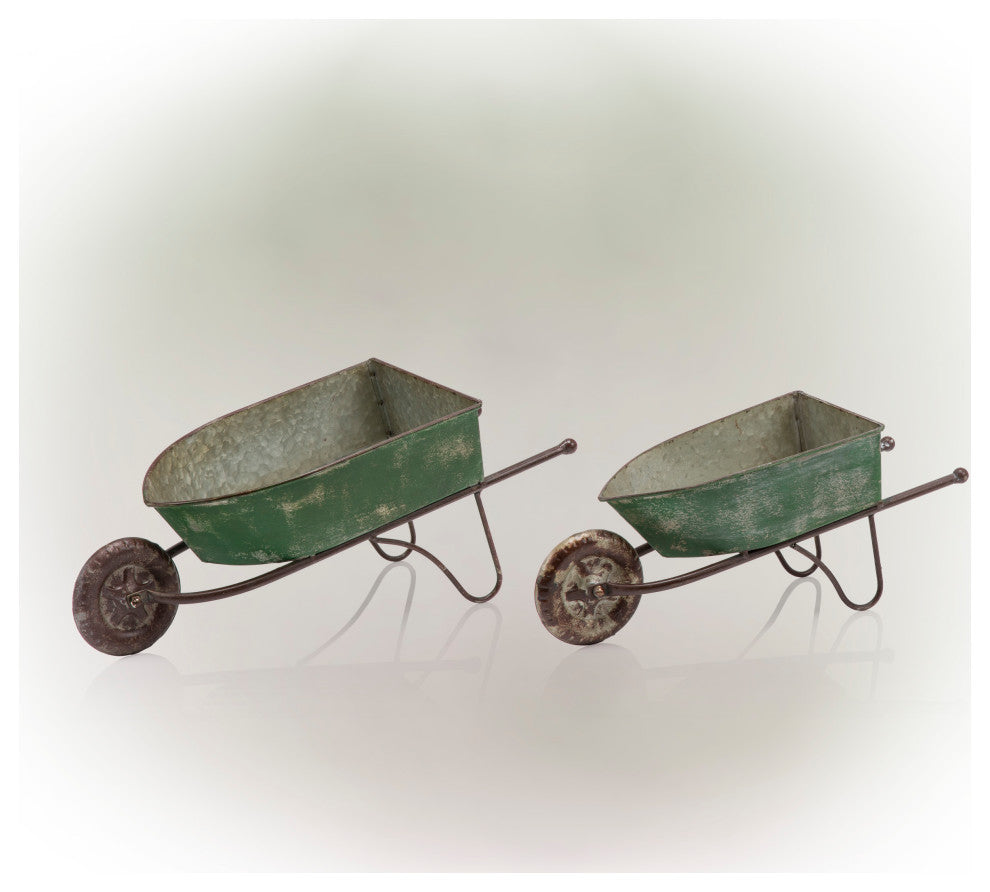 Green Rustic Wheelbarrow Garden Planter-Asst Master Pack of 2