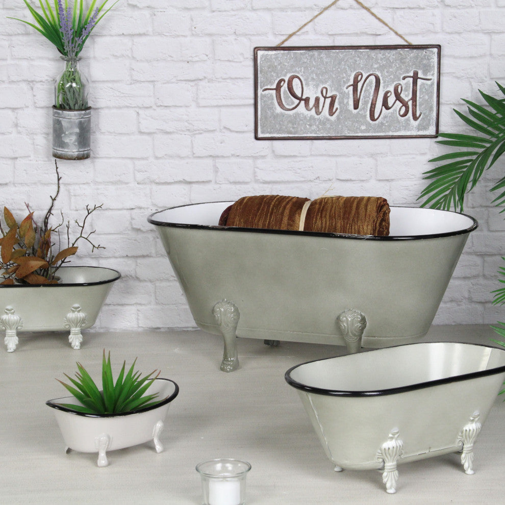 Lavande Metal Tub Decor - Small - Galvanized
