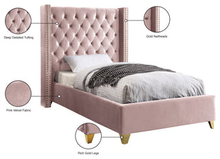 Barolo Velvet Upholstered Bed, Pink, Twin