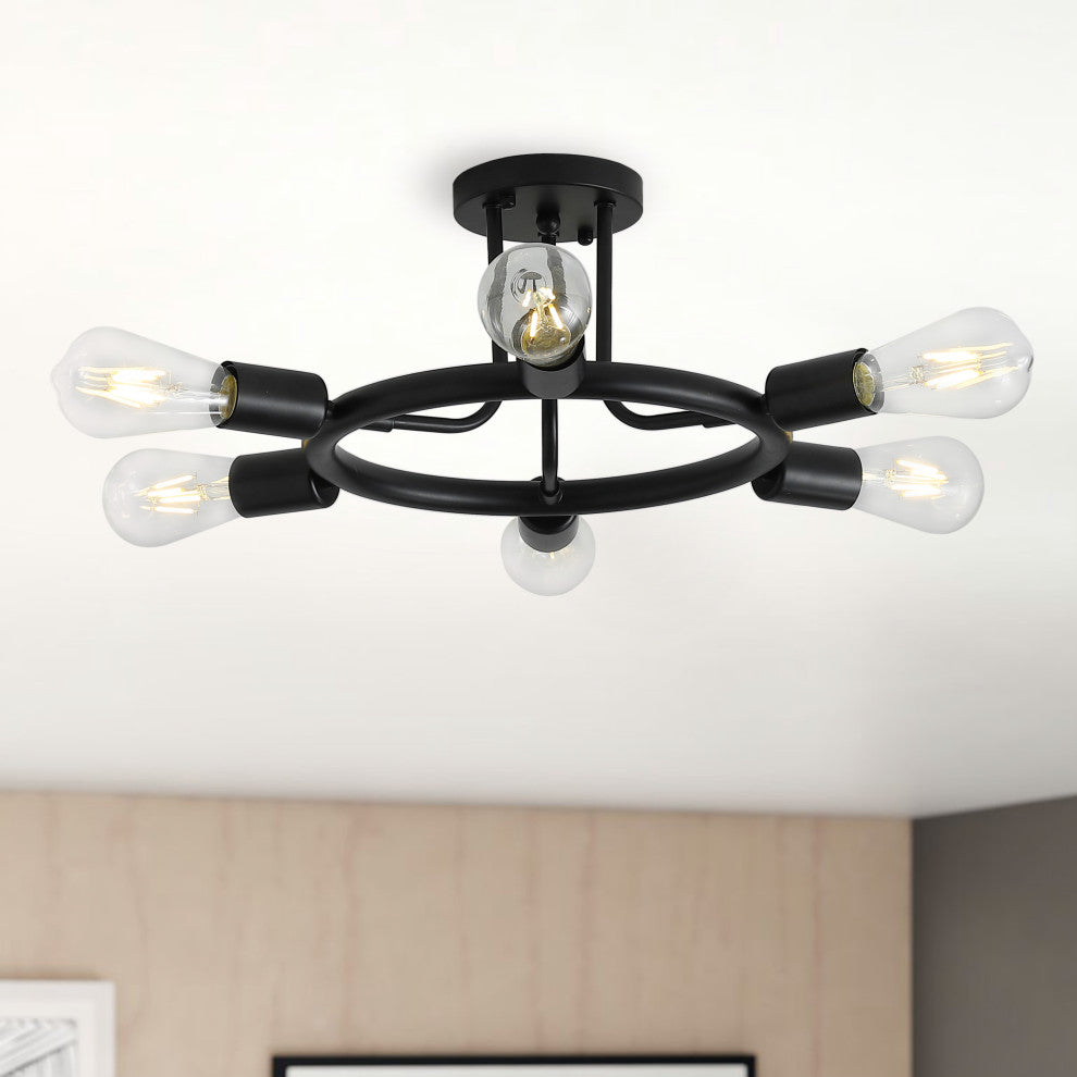 Modern 6-Light Ceiling Light Unique Sputnik Semi Flush Mount Ceiling Lamp, Black