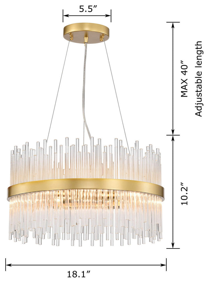 Casandra 5-light Modern Gold Drum Chandelier With Clear Glass Bars