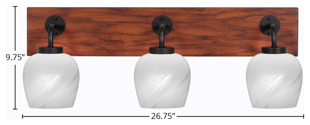 Oxbridge 3-Light Bath Bar, Matte Black & Painted Wood-look Metal/White Marble