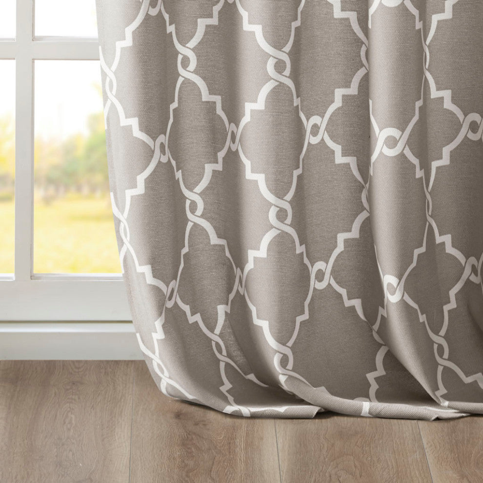 Madison Park Saratoga Fretwork Print Grommet Top Window Curtain Panel, Grey