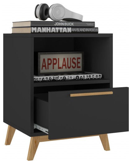Modern Black And Natural Flair Night Stand