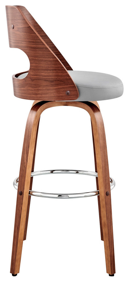 Julius 30" Gray Faux Leather and Walnut Wood Bar Stool