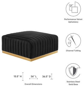 Conjure Channel Tufted Velvet Ottoman, Gold Black