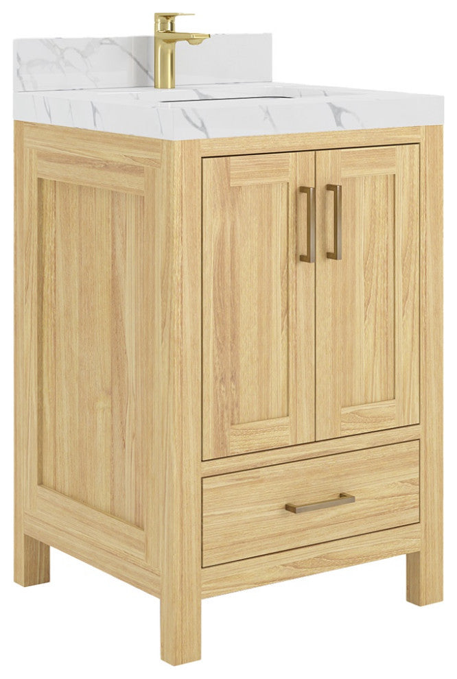 Malibu Teak 24" Single Sink Bath Vanity in Light Natural  2" Pearl Gray
