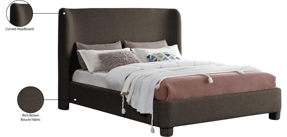 Penny Bed, Brown, Queen, Boucle Fabric