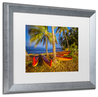 Pierre Leclerc 'Maui Outriggers' Matted Framed Art, Silver Frame, White, 20x16