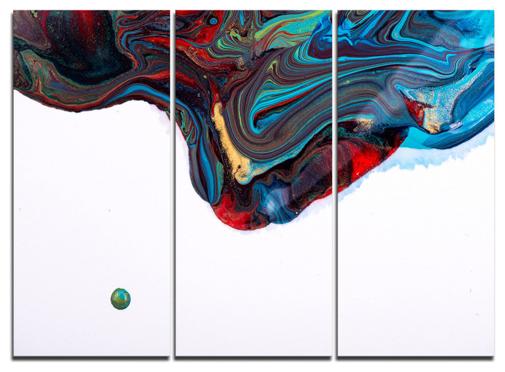 "Multi-Color Abstract Acrylic Paint Mix" Wall Art, 3 Panels, 36"x28"